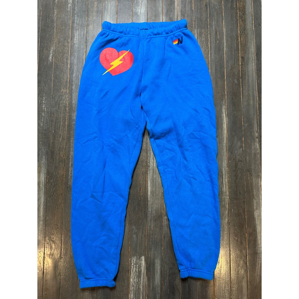 Aviator Nation Heart Lightning Bolt Sweatpants Royal Blue Joggers